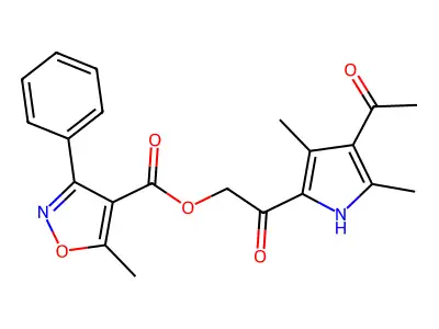 [2-(4-acetyl-3,5-dimethyl-1H-pyrrol-2-yl)-2-oxoethyl] 5-methyl-3-phenyl-1,2-oxazole-4-carboxylate structure
