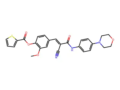 [4-[(E)-2-cyano-3-(4-morpholin-4-ylanilino)-3-oxoprop-1-enyl]-2-methoxyphenyl] thiophene-2-carboxylate structure