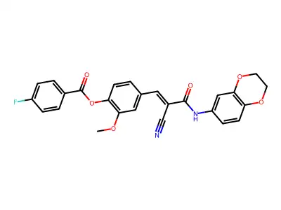 4-{2-cyano-2-[(2,3-dihydro-1,4-benzodioxin-6-yl)carbamoyl]eth-1-en-1-yl}-2-methoxyphenyl 4-fluorobenzoate structure