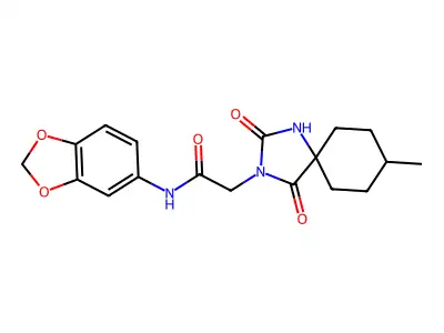 N-(2H-1,3-benzodioxol-5-yl)-2-{8-methyl-2,4-dioxo-1,3-diazaspiro[4.5]decan-3-yl}acetamide structure