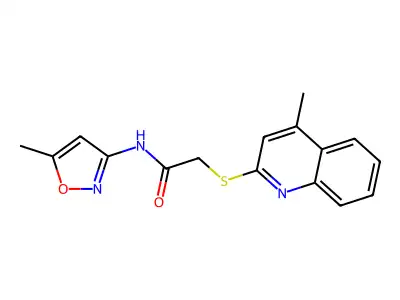 N-(5-methyl-1,2-oxazol-3-yl)-2-(4-methylquinolin-2-yl)sulfanylacetamide structure