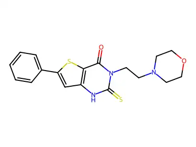 3-[2-(morpholin-4-yl)ethyl]-6-phenyl-2-sulfanyl-3H,4H-thieno[3,2-d]pyrimidin-4-one structure