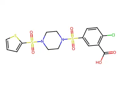 2-Chloro-5-{[4-(thiophene-2-sulfonyl)piperazin-1-yl]sulfonyl}benzoic acid structure