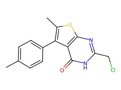 2-(chloromethyl)-6-methyl-5-(4-methylphenyl)-1H,4H-thieno[2,3-d]pyrimidin-4-one structure
