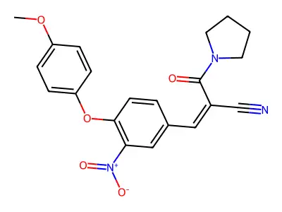(Z)-3-[4-(4-methoxyphenoxy)-3-nitrophenyl]-2-(pyrrolidine-1-carbonyl)prop-2-enenitrile structure