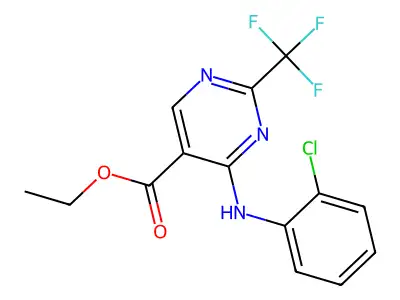 Ethyl 4-(2-chloroanilino)-2-(trifluoromethyl)-5-pyrimidinecarboxylate structure