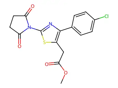 2-Succinimido-4-p-chlorophenylthiazole-5-acetic acid methyl ester structure