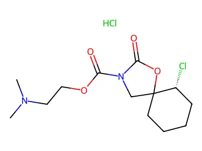 Chloro-6 oxa-1 oxo-2 aza-3 (dimethylamino ethoxy carbonyl)-3 spiro(4.5)decane chlorhydrate structure