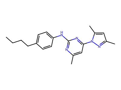 N-(4-butylphenyl)-4-(3,5-dimethyl-1H-pyrazol-1-yl)-6-methylpyrimidin-2-amine structure