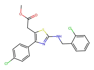 Methyl 4-(4-chlorophenyl)-2-(((2-chlorophenyl)methyl)amino)-5-thiazoleacetate structure