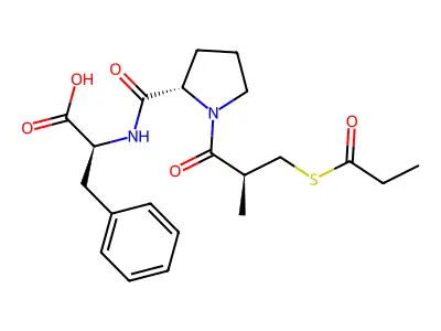 1-(D-3-Propanoylthio-2-methylpropanoyl)-L-prolyl-L-phenylalanine structure