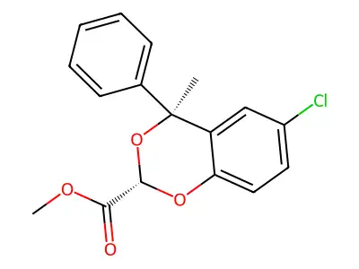 1,3-Benzodioxan-2-carboxylic acid, 6-chloro-2,4-dimethyl-4-phenyl-, (E)- structure
