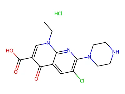 1,8-Naphthyridine-3-carboxylic acid, 1,4-dihydro-6-chloro-1-ethyl-4-oxo-7-(1-piperazinyl)-, monohydrochloride structure