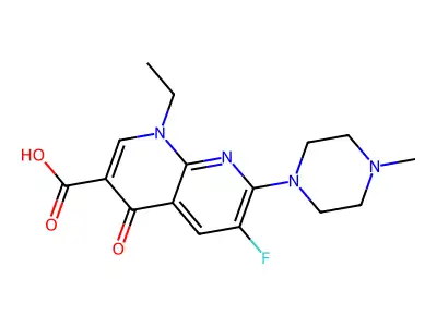 1,8-Naphthyridine-3-carboxylic acid, 1,4-dihydro-1-ethyl-6-fluoro-7-(4-methyl-1-piperazinyl)-4-oxo- structure