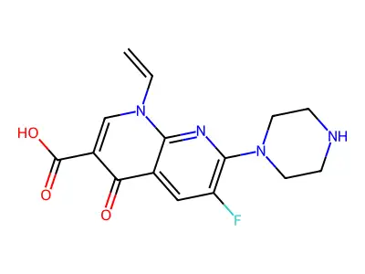 6-Fluoro-1,4-dihydro-4-oxo-7-(1-piperazinyl)-1-vinyl-1,8-naphthyridine-3-carboxylic acid structure