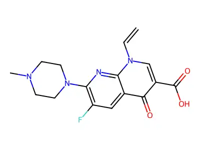 1,8-Naphthyridine-3-carboxylic acid, 1,4-dihydro-6-fluoro-7-(4-methyl-1-piperazinyl)-1-vinyl-4-oxo- structure