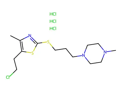 Piperazine, 1-(3-((5-(2-chloroethyl)-4-methyl-2-thiazolyl)thio)propyl)-4-methyl-, trihydrochloride structure