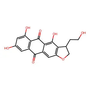 Anthra(2,3-b)furan-5,10-dione, 2,3-dihydro-4,6,8-trihydroxy-3-(2-hydroxyethyl)- structure