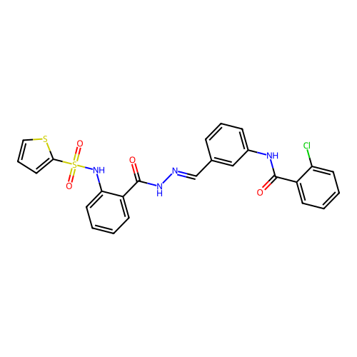 2-chloro-N-{3-[({[2-(thiophene-2-sulfonamido)phenyl]formamido}imino)methyl]phenyl}benzamide structure