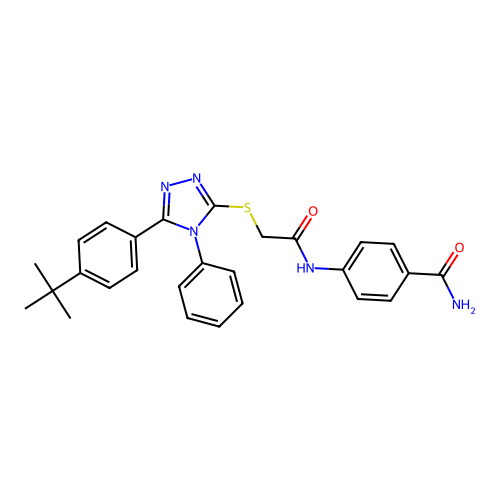 4-(2-((5-(4-(tert-butyl)phenyl)-4-phenyl-4H-1,2,4-triazol-3-yl)thio)acetamido)benzamide structure
