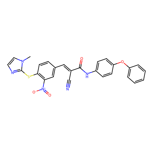 (E)-2-cyano-3-[4-(1-methylimidazol-2-yl)sulfanyl-3-nitrophenyl]-N-(4-phenoxyphenyl)prop-2-enamide structure