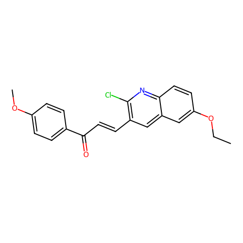 (E)-3-(2-chloro-6-ethoxyquinolin-3-yl)-1-(4-methoxyphenyl)prop-2-en-1-one structure