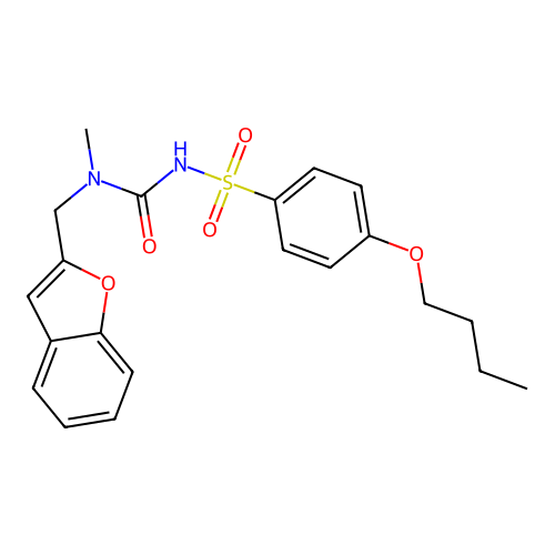 N-((benzofuran-2-ylmethyl)(methyl)carbamoyl)-4-butoxybenzenesulfonamide structure