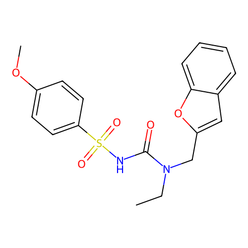 N-((benzofuran-2-ylmethyl)(ethyl)carbamoyl)-4-methoxybenzenesulfonamide structure