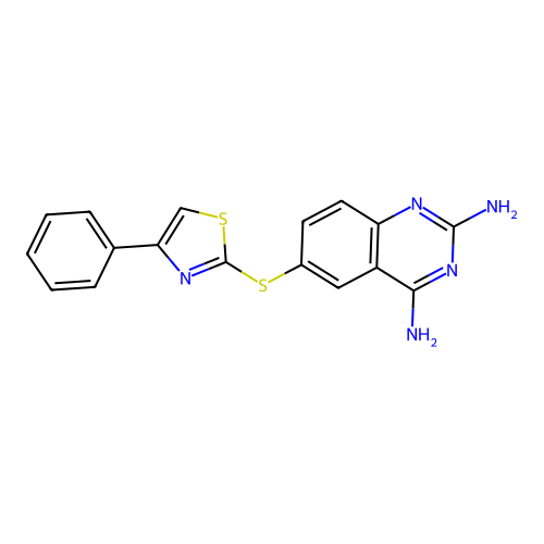 2,4-Diamino-6-[[4-phenyl-2-thiazolyl]thio]quinazoline structure