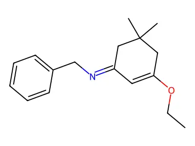 Benzenemethanamine, N-(3-ethoxy-5,5-dimethyl-2-cyclohexen-1-ylidene)-, [N(Z)]- structure