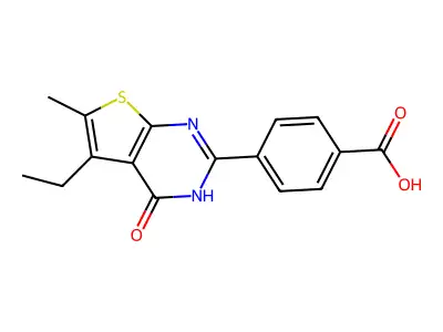 4-(5-Ethyl-6-methyl-4-oxo-3,4-dihydrothieno[2,3-d]pyrimidin-2-yl)benzoic acid structure