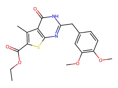 ethyl 2-[(3,4-dimethoxyphenyl)methyl]-5-methyl-4-oxo-3H,4H-thieno[2,3-d]pyrimidine-6-carboxylate structure