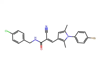 (E)-3-[1-(4-bromophenyl)-2,5-dimethylpyrrol-3-yl]-N-[(4-chlorophenyl)methyl]-2-cyanoprop-2-enamide structure