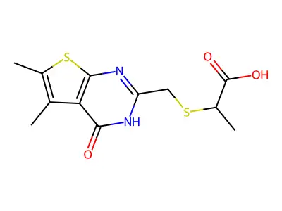 2-{[(5,6-dimethyl-4-oxo-3,4-dihydrothieno[2,3-d]pyrimidin-2-yl)methyl]thio}propanoic acid structure