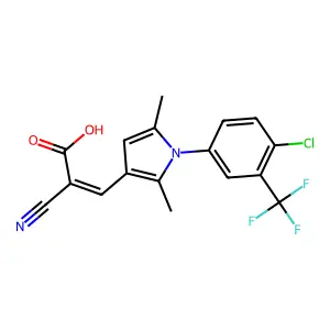 3-{1-[4-chloro-3-(trifluoromethyl)phenyl]-2,5-dimethyl-1H-pyrrol-3-yl}-2-cyanoprop-2-enoic acid structure
