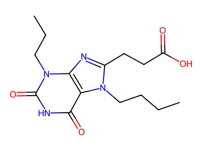 3-(7-butyl-2,6-dioxo-3-propyl-2,3,6,7-tetrahydro-1H-purin-8-yl)propanoic acid structure