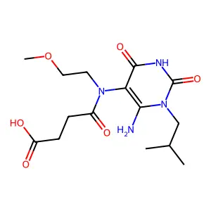 3-{[6-amino-1-(2-methylpropyl)-2,4-dioxo-1,2,3,4-tetrahydropyrimidin-5-yl](2-methoxyethyl)carbamoyl}propanoic acid structure