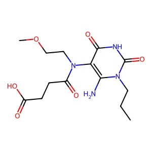 3-[(6-amino-2,4-dioxo-1-propyl-1,2,3,4-tetrahydropyrimidin-5-yl)(2-methoxyethyl)carbamoyl]propanoic acid structure