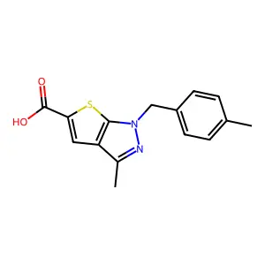 3-methyl-1-[(4-methylphenyl)methyl]-1H-thieno[2,3-c]pyrazole-5-carboxylic acid structure