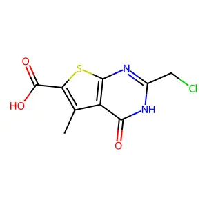 2-(chloromethyl)-5-methyl-4-oxo-3H,4H-thieno[2,3-d]pyrimidine-6-carboxylic acid structure