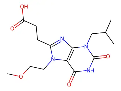 3-[7-(2-methoxyethyl)-3-(2-methylpropyl)-2,6-dioxo-2,3,6,7-tetrahydro-1H-purin-8-yl]propanoic acid structure