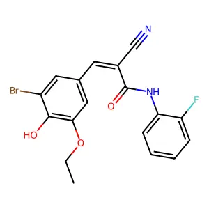 (E)-3-(3-bromo-5-ethoxy-4-hydroxyphenyl)-2-cyano-N-(2-fluorophenyl)prop-2-enamide structure
