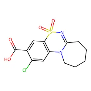 2-chloro-8,9,10,11-tetrahydro-7H-azepino[2,1-c][1,2,4]benzothiadiazine-3-carboxylic acid 5,5-dioxide structure
