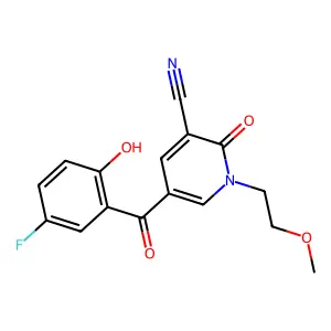 5-(5-fluoro-2-hydroxybenzoyl)-1-(2-methoxyethyl)-2-oxo-1,2-dihydropyridine-3-carbonitrile structure