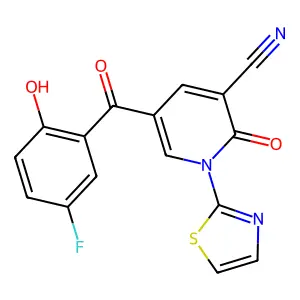 5-(5-fluoro-2-hydroxybenzoyl)-2-oxo-1-(1,3-thiazol-2-yl)-1,2-dihydropyridine-3-carbonitrile structure