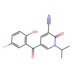 5-(5-fluoro-2-hydroxybenzoyl)-2-oxo-1-(propan-2-yl)-1,2-dihydropyridine-3-carbonitrile structure