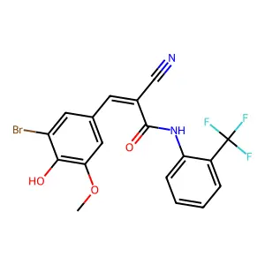 3-(3-bromo-4-hydroxy-5-methoxyphenyl)-2-cyano-N-[2-(trifluoromethyl)phenyl]prop-2-enamide structure