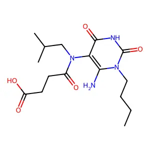 3-[(6-amino-1-butyl-2,4-dioxo-1,2,3,4-tetrahydropyrimidin-5-yl)(2-methylpropyl)carbamoyl]propanoic acid structure