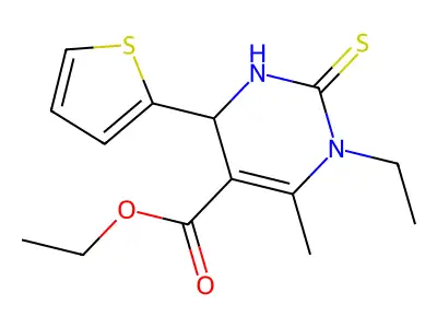 ethyl 1-ethyl-6-methyl-2-sulfanylidene-4-(thiophen-2-yl)-1,2,3,4-tetrahydropyrimidine-5-carboxylate structure