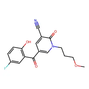 5-(5-fluoro-2-hydroxybenzoyl)-1-(3-methoxypropyl)-2-oxo-1,2-dihydropyridine-3-carbonitrile structure